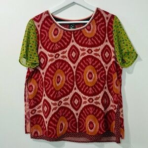 Maison Scotch & Soda Layered Blouse Top Womens Pink Short Sleeve Printed Size 2